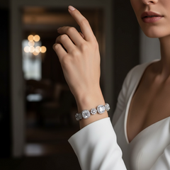CUBIC ZIRCONIA COLLECTION -EXTRAVAGANT STATEMENT BRACELET - BR166 SILVER