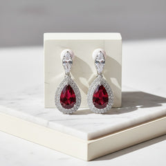 CUBIC ZIRCONIA COLLECTION - LUXE SPARKLE CLIP ON EARRINGS - CZER839 RED