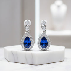 CUBIC ZIRCONIA COLLECTION - LUXE SPARKLE CLIP ON EARRINGS - CZER839 SAPPHIRE BLUE