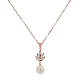 Cubic Zirconia Collection - Vintage Pearl Drop Necklace - ROSE GOLD CZNK25