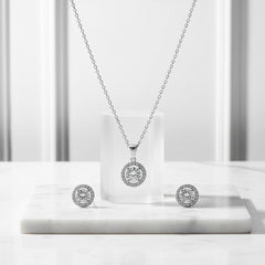 CUBIC ZIRCONIA COLLECTION - CHIC CRYSTAL NECKLACE SET - CZNK50 (SILVER)