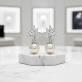 Cubic Zirconia Collection - Crystal Cluster Pearl Earrings - ER384 (Silver)
