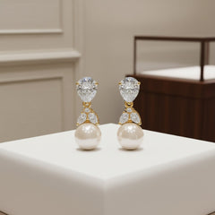 Cubic Zirconia Collection - Graceful Pearl Earrings - GOLD ER316(GOLD)