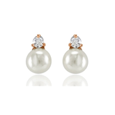 Cubic Zirconia Collection - Dainty Pearl Earrings - ER327 ROSE GOLD