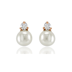 Cubic Zirconia Collection - Dainty Pearl Earrings - ER327 ROSE GOLD