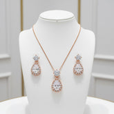 Cubic Zirconia Collection - Dazzling Crystal Drop Necklace Set RG- (CZNK55) ROSE GOLD