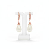 CUBIC ZIRCONIA COLLECTION - CHIC PEARL DROP EARRINGS - CZER392 (ROSE GOLD)