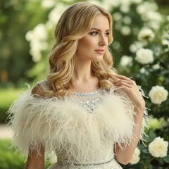 OSTRICH FEATHER STOLE - SASSB- IVORY SG7