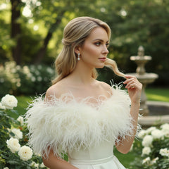 OSTRICH FEATHER STOLE - SASSB- IVORY SG7