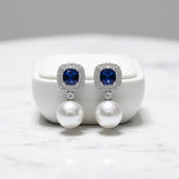 CUBIC ZIRCONIA COLLECTION - VINTAGE PEARL EARRINGS - SAPPHIRE - CZER844