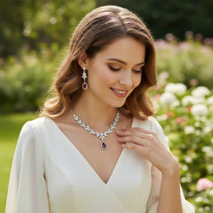 CUBIC ZIRCONIA COLLECTION - CRYSTAL SHIMMER NECKLACE - CZNK222 RED