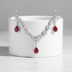 CUBIC ZIRCONIA COLLECTION - CRYSTAL SHIMMER NECKLACE - CZNK222 RED