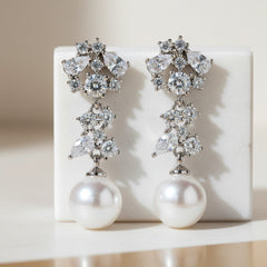 CUBIC ZIRCONIA COLLECTION - CAPTIVATING PEARL EARRINGS - CZER849 SILVER