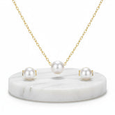 ATHENA COLLECTION - SIMULATED PEARL NECKLACE SET - CZNK261 GOLD