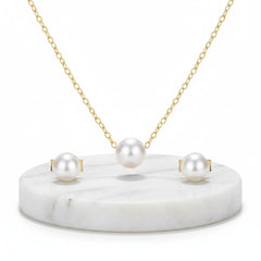 ATHENA COLLECTION - SIMULATED PEARL NECKLACE SET - CZNK261 GOLD