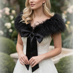 OSTRICH FEATHER STOLE - BLACK - SASSB-SG4