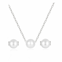 ATHENA COLLECTION - SIMULATED PEARL NECKLACE SET - CZNK261 SILVER