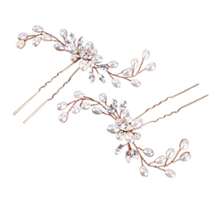 Athena Collection - Pair Classic Hair Pins - Ivory (Rose Gold) PIN22