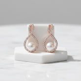 CUBIC ZIRCONIA COLLECTION - EXQUISITE PEARL EARRINGS (ER305) ROSE GOLD