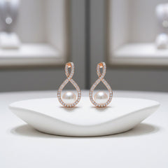 CUBIC ZIRCONIA COLLECTION - EXQUISITE PEARL EARRINGS (ER305) ROSE GOLD