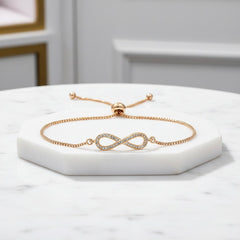CUBIC ZIRCONIA COLLECTION - ADJUSTABLE CRYSTAL INFINITY BRACELET - ROSE GOLD (BRA25)