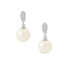 CUBIC ZIRCONIA COLLECTION - DAINTY PEARL DROP EARRINGS - CZER427