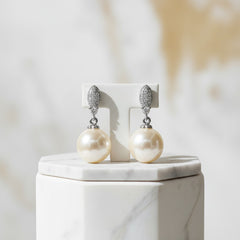 CUBIC ZIRCONIA COLLECTION - DAINTY PEARL DROP EARRINGS - CZER427