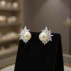 CUBIC ZIRCONIA COLLECTION - DAZZLING PEARL EARRINGS - CZER428