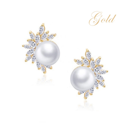 CUBIC ZIRCONIA COLLECTION - DAZZLING PEARL EARRINGS - CZER428 (GOLD)