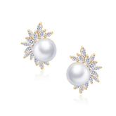 CUBIC ZIRCONIA COLLECTION - DAZZLING PEARL EARRINGS - CZER428 (GOLD)