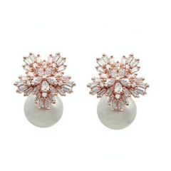 CUBIC ZIRCONIA COLLECTION - PEARL EXTRAVAGANCE EARRINGS - CZER426 (ROSE GOLD)