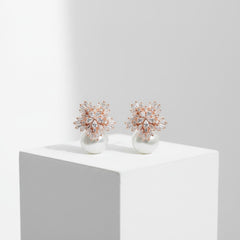 CUBIC ZIRCONIA COLLECTION - PEARL EXTRAVAGANCE EARRINGS - CZER426 (ROSE GOLD)