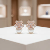 CUBIC ZIRCONIA COLLECTION - PEARL EXTRAVAGANCE EARRINGS - CZER426 (ROSE GOLD)