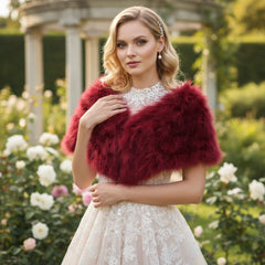 VINTAGE INSPIRED MARABOU FEATHER STOLE - WINE (SG1) RIBBON FASTENING