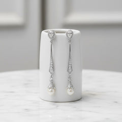 CUBIC ZIRCONIA COLLECTION - GLITZY PEARL CLIP ON EARRINGS - CZER446 (CLIP-ON)
