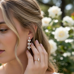 CUBIC ZIRCONIA COLLECTION - DAINTY DROP SPARKLE EARRINGS - CZER452 ROSE GOLD
