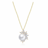CUBIC ZIRCONIA COLLECTION - DAZZLING PEARL PENDANT - CZNK73 (18K GOLD)