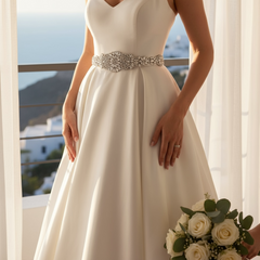 ATHENA COLLECTION - EXQUISITE CRYSTALLURE BRIDAL BELT -IVORY RIBBON (BELT 24)
