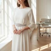 ATHENA COLLECTION - EXQUISITE CRYSTALLURE BRIDAL BELT -IVORY RIBBON (BELT 24)