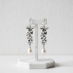 ATHENA COLLECTION - DELICATE ORCHID CHANDELIER EARRINGS - CZER455 SILVER