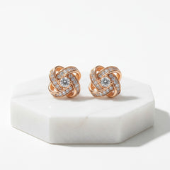ATHENA COLLECTION - CRYSTAL KNOT BRIDAL EARRINGS - (CZER457) ROSE GOLD