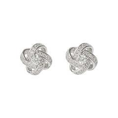 ATHENA COLLECTION - CRYSTAL KNOT BRIDAL EARRINGS - (CZER457) SILVER