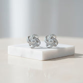 ATHENA COLLECTION - CRYSTAL KNOT BRIDAL EARRINGS - (CZER457) SILVER