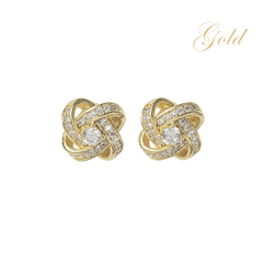 ATHENA COLLECTION - CRYSTAL KNOT BRIDAL EARRINGS - (CZER457) GOLD