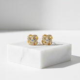 ATHENA COLLECTION - CRYSTAL KNOT BRIDAL EARRINGS - (CZER457) GOLD