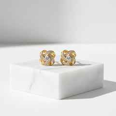 ATHENA COLLECTION - CRYSTAL KNOT BRIDAL EARRINGS - (CZER457) GOLD