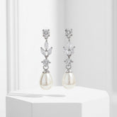 CUBIC ZIRCONIA COLLECTION - DAINTY PEARL EARRINGS - CZER458