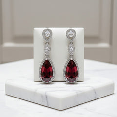 CUBIC ZIRCONIA COLLECTION - CRYSTAL SPLENDOUR EARRINGS - CZER393 RED
