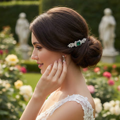 CZ COLLECTION - VINTAGE INSPIRED CRYSTAL CLIP - (CLIP 734) EMERALD GREEN