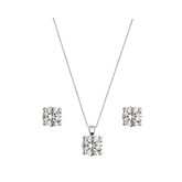 CUBIC ZIRCONIA COLLECTION - CRYSTAL SOLITAIRE NECKLACE SET - CZNK79 SILVER